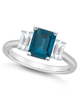 Macy's Women's London Blue Topaz (2 ct.t.w.) and White (3/4 3-Stone Ring Sterling Silver