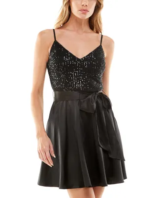B Darlin Juniors' Sequined-Bodice A-Line Dress