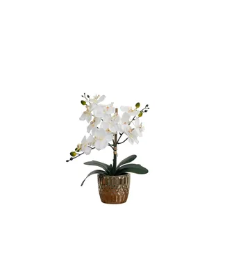 Desktop Artificial Orchid in Decorative Ceramic Vase, 16" - Gold