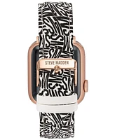 Steve Madden Women's White and Black Faux Leather Band designed for Apple Watch 42mm (Series 10) & 38/40/41mm