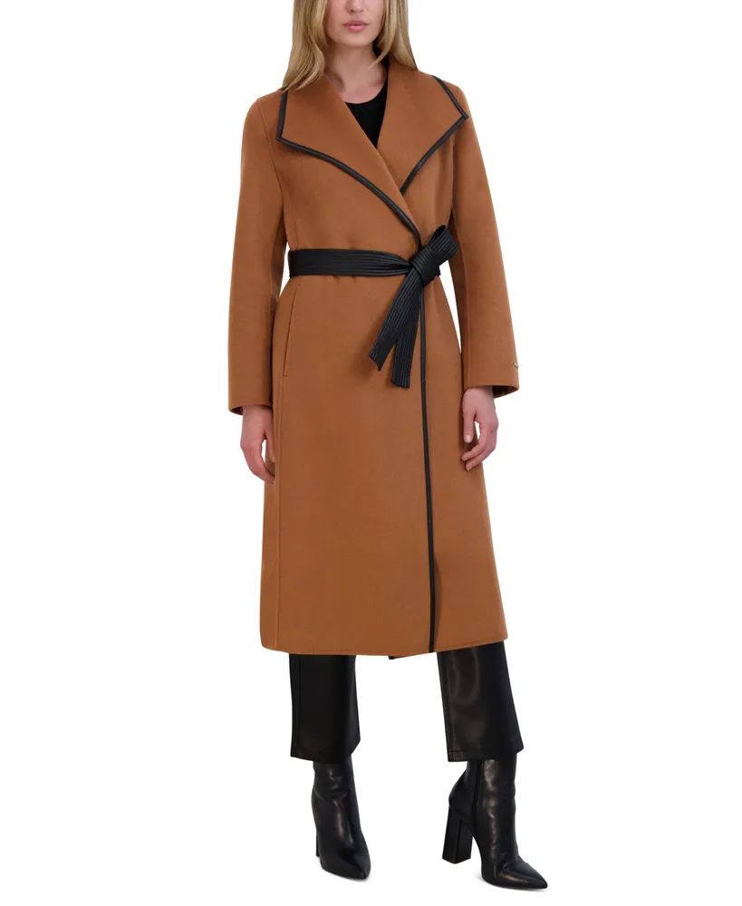 Tahari Womens Wool Blend Belted Wrap Coat