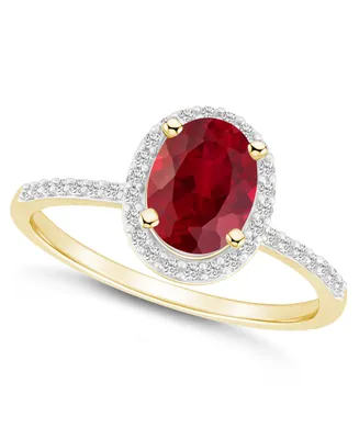 Macy's Lab Grown Ruby (1-1/4 ct. t.w.) and Sapphire (1/5 Halo Ring 10K Yellow Gold