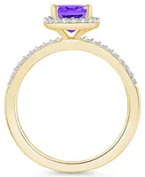 Macy's Amethyst (1-1/5 ct. t.w.) and Lab Grown Sapphire (1/5 Halo Ring 10K Yellow Gold