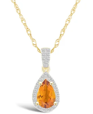 Macy's Citrine (7/8 ct. t.w.) and Lab Grown Sapphire (1/6 ct. t.w.) Halo Pendant Necklace in 10K Yellow Gold
