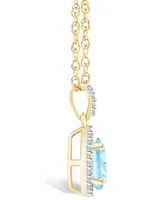 Lab Grown Spinel Aquamarine (7/8 ct. t.w.) and Lab Grown Sapphire (1/6 ct. t.w.) Halo Pendant Necklace in 10K Yellow Gold