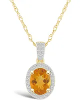 Macy's Citrine (1-1/5 ct. t.w.) and Lab Grown Sapphire (1/6 ct. t.w.) Halo Pendant Necklace in 10K Yellow Gold