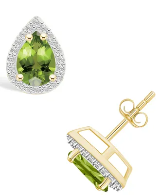 Macy's Peridot (1-3/5 ct. t.w.) and Lab Grown Sapphire (1/5 ct. t.w.) Halo Studs in 10K Yellow Gold