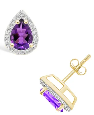 Amethyst (1-1/3 ct. t.w.) and Lab Grown Sapphire (1/5 ct. t.w.) Halo Studs in 10K Yellow Gold