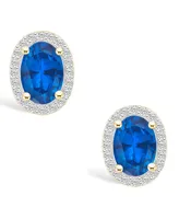 Lab Grown Sapphire (1-2/3 ct. t.w.) and Lab Grown White Sapphire (1/5 ct. t.w.) Halo Studs in 10K Yellow Gold