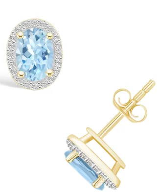 Lab Grown Spinel Aquamarine (1-3/5 ct. t.w.) and Lab Grown Sapphire (1/5 ct. t.w.) Halo Studs in 10K Yellow Gold