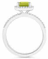 Peridot (1-2/3 ct. t.w.) and Lab-Grown Sapphire (1/4 Halo Ring 10K White Gold