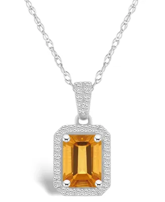 Macy's Citrine (1-3/5 ct. t.w.) and Lab Grown Sapphire (1/5 ct. t.w.) Halo Pendant Necklace in 10K White Gold