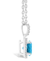 Macy's Topaz (1-2/3 ct. t.w.) and Lab Grown Sapphire (1/6 ct. t.w.) Halo Pendant Necklace in 10K White Gold