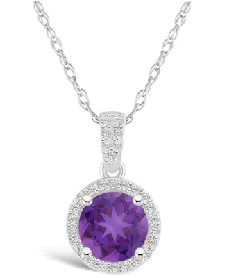 Macy's Amethyst (1-1/4 ct. t.w.) and Lab Grown Sapphire (1/6 ct. t.w.) Halo Pendant Necklace in 10K White Gold