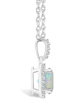 Macy's Created Opal (1/2 ct. t.w.) and Created Sapphire (1/6 ct. t.w.) Halo Pendant Necklace in 10K White Gold