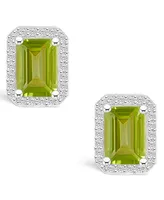 Peridot (2-1/5 ct. t.w.) and Lab Grown Sapphire (1/4 ct. t.w.) Halo Studs in 10K White Gold