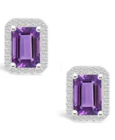 Amethyst (2 ct. t.w.) and Lab Grown Sapphire (1/4 ct. t.w.) Halo Studs in 10K White Gold