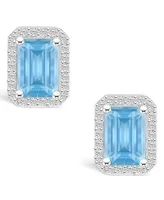 Lab Grown Spinel Aquamarine (2-1/10 ct. t.w.) and Lab Grown Sapphire (1/4 ct. t.w.) Halo Studs in 10K White Gold