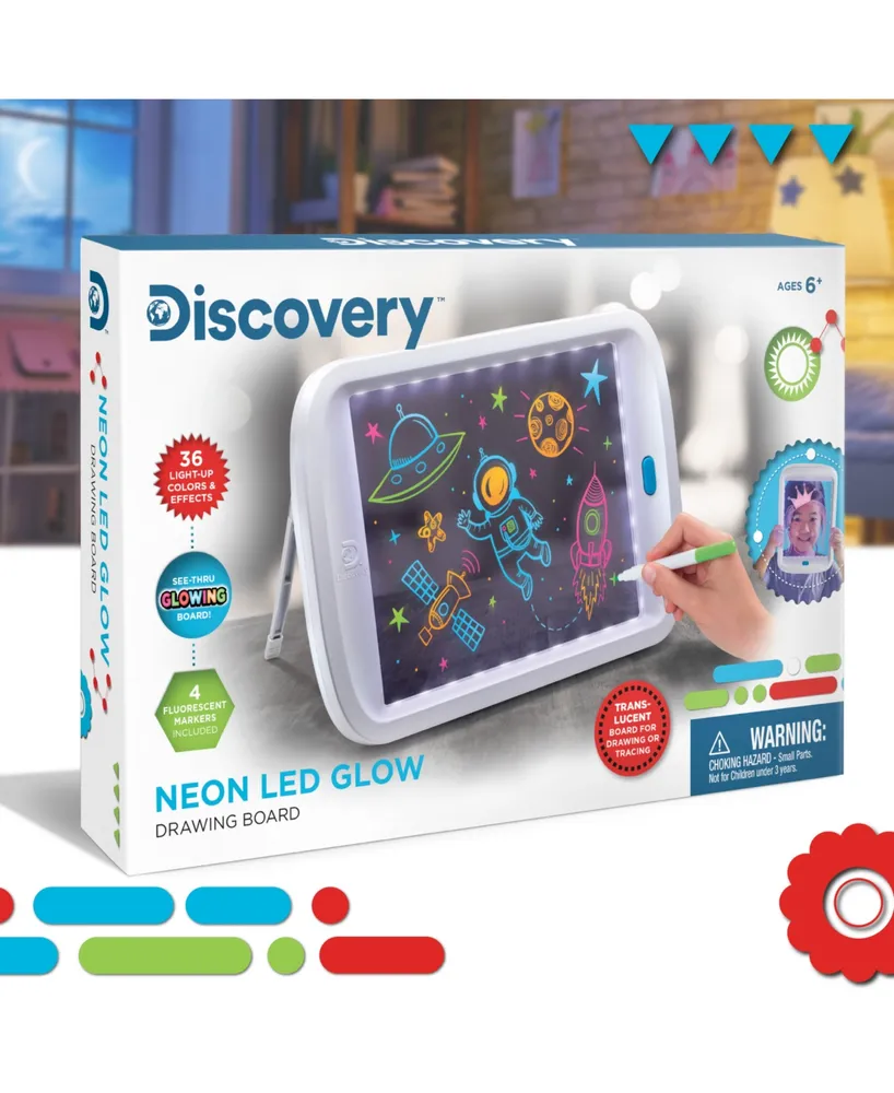 Discovery Kids Neon Led Glow Drawing Board With 4 Fluorescent Markers
