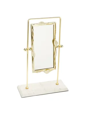 Classic Touch Rectangular Table Mirror Leaf Border Marble Base, 5" x 17" - Gold
