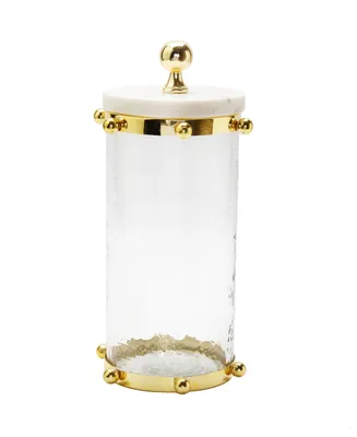 Classic Touch Hammered Glass Canister with Ball Design and Marble Cover Set, 2 Piece