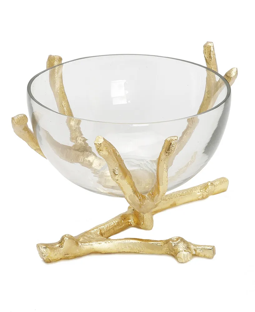 Classic Touch Twig Base Removable Glass Bowl, 6.5" x 5.5" - Gold
