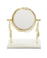 Classic Touch Table Mirror with Leaf Design Border and Marble Base, 5" x 14" - Gold