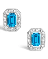 Macy's Blue Topaz (1-2/5 ct. t.w.) and Diamond (1/5 ct. t.w.) Halo Studs in Sterling Silver