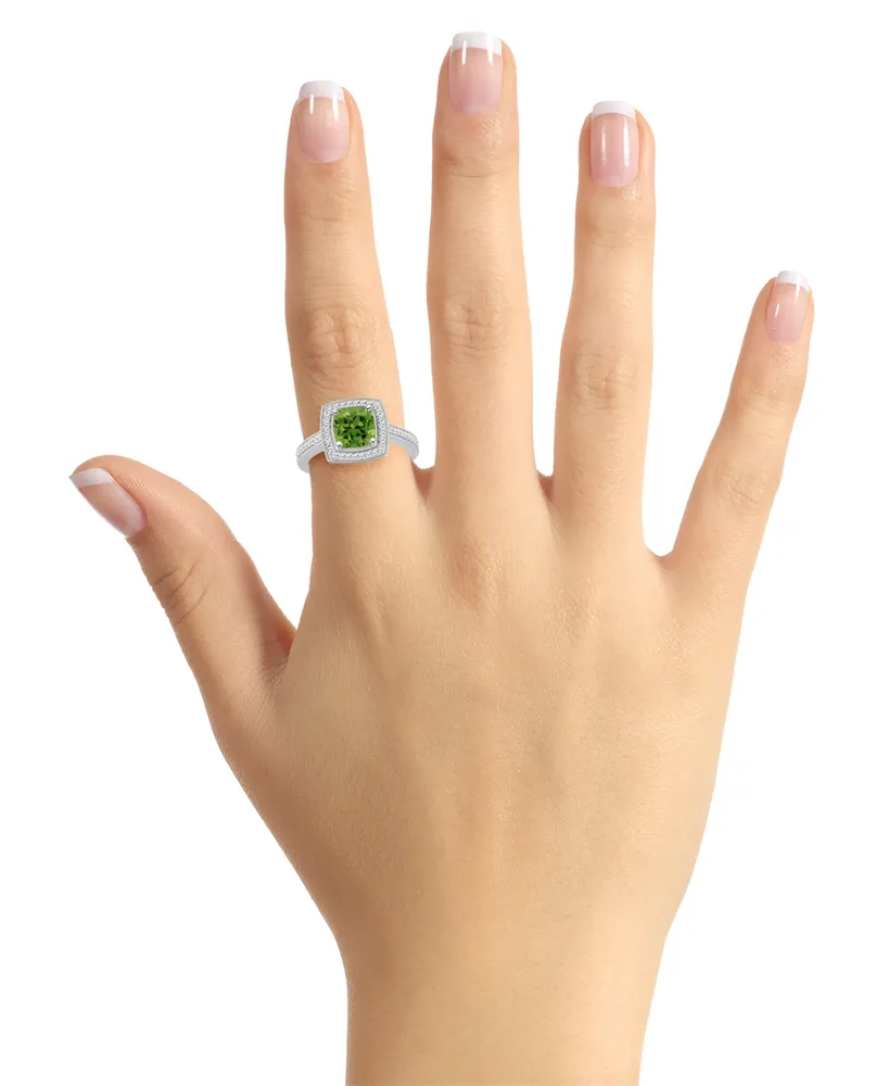 Macy's Peridot (1-1/2 ct. t.w.) and Diamond (1/4 Halo Ring Sterling Silver