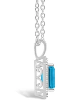 Macy's Blue Topaz (2 ct. t.w.) and Diamond (1/7 ct. t.w.) Halo Pendant Necklace in Sterling Silver