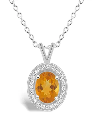 Macy's Citrine (1-1/5 ct. t.w.) and Diamond (1/8 ct. t.w.) Halo Pendant Necklace in Sterling Silver
