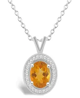 Macy's Citrine (1-1/5 ct. t.w.) and Diamond (1/8 ct. t.w.) Halo Pendant Necklace in Sterling Silver