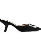 Journee Collection Women's Rishie Ornamented Kitten Heel Velvet Slip On Pumps