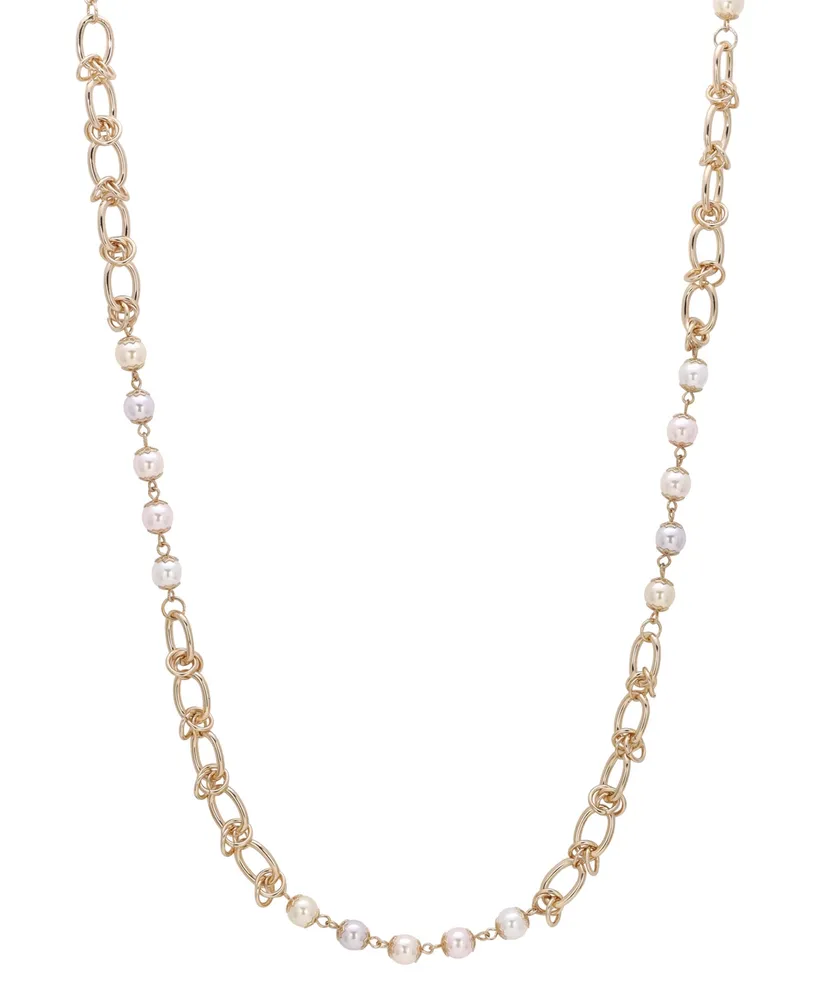 2028 Gold-Tone Multi-Color Imitation Pearl Chain Strand Necklace