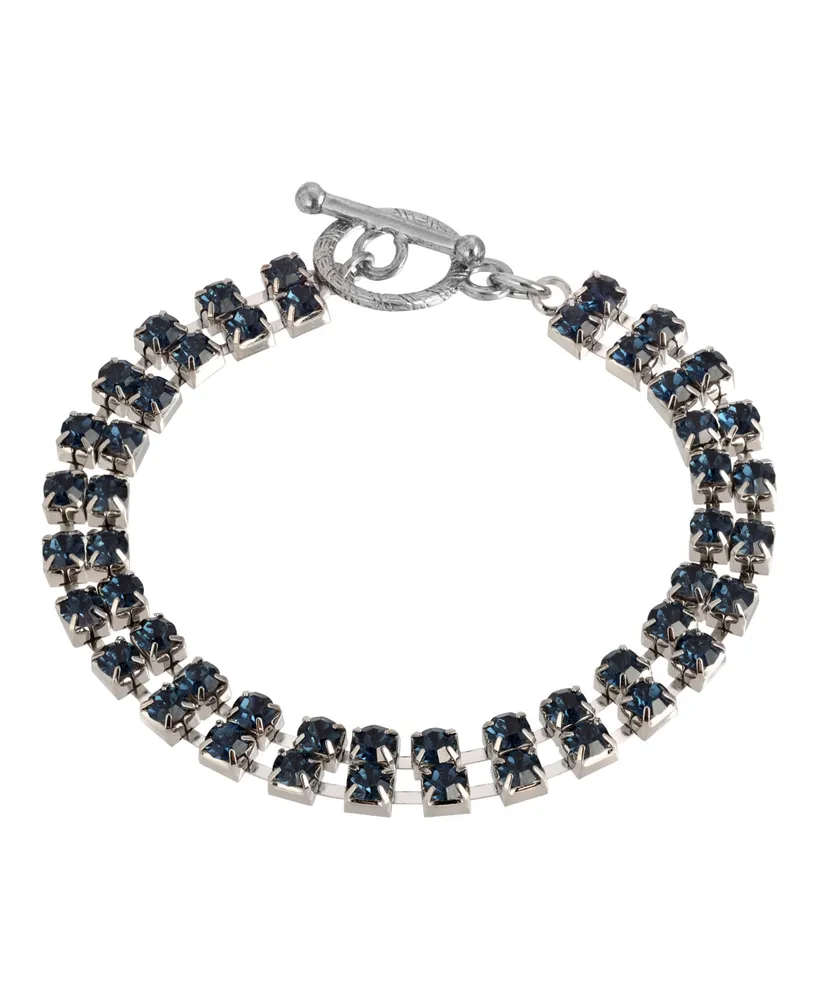 2028 Dark Blue 2-Row Rhinestone Toggle Bracelet