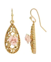 2028 Pink Porcelain Rose Drop Earrings