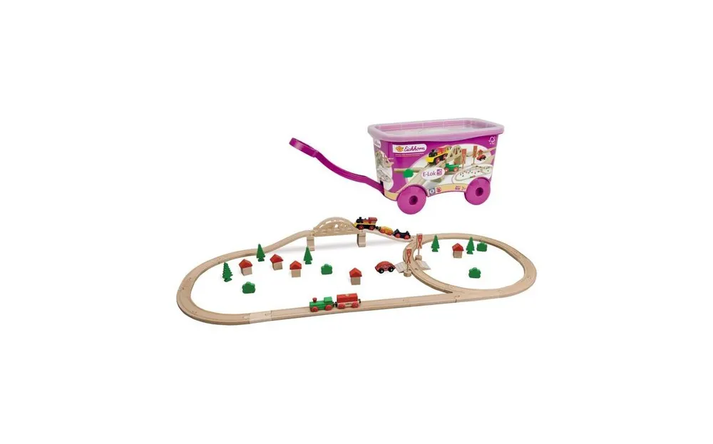 Simba Toys Eichhorn Wooden Train with Bridge and Storable Wagon Set, 55 Piece