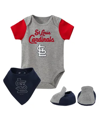 Newborn and Infant Boys Girls Heathered Gray St. Louis Cardinals Three-Piece Bodysuit Bib Bootie Set