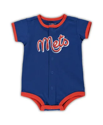 Newborn and Infant Boys Girls Royal New York Mets Stripe Power Hitter Romper