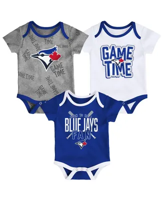 Newborn and Infant Boys and Girls Toronto Blue Jays Royal, White, Heathered Gray Game Time Three-Piece Bodysuit Set