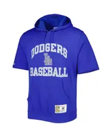 Men's Mitchell & Ness Royal Los Angeles Dodgers Cooperstown Collection Washed Fleece Pullover Short Sleeve Hoodie