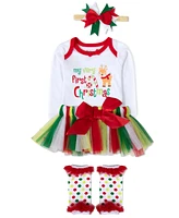 Baby Essentials Girls My 1st Christmas Bodysuit, Tutu, Legwarmer and Headband, 4 Piece Set