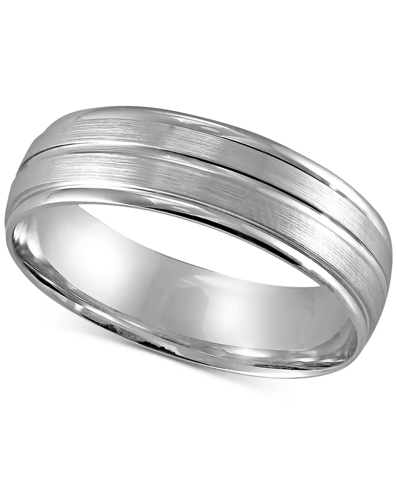 Men's Textured Beveled Edge Wedding Band in 14k White Gold