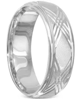 Men's X Engraved Band 14k White Gold