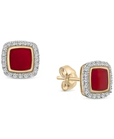 Wrapped Diamond Black Enamel Square Halo Stud Earrings (1/6 ct. t.w.) in 10k Gold (Also in Red Enamel), Created for Macy's