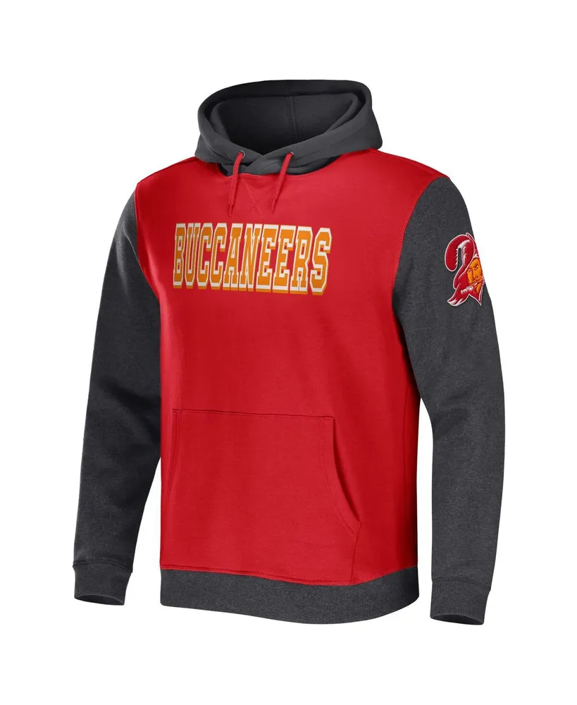 Men's Nfl x Darius Rucker Collection by Fanatics Red, Charcoal Tampa Bay Buccaneers Colorblock Pullover Hoodie