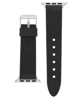 Steve Madden Women's Black Silicone Debossed Swirl Logo Band Compatible with 42/44/45/Ultra/Ultra 2 Apple Watch - Black, Silver