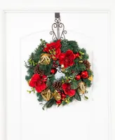 Village Lighting 24" Lighted Christmas Wreath, Red Magnolia