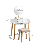 Wooden Vanity Makeup Dressing Table Stool Round w/Drawer
