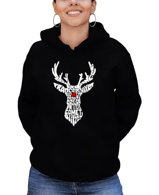 La Pop Art Women's Santa's Reindeer Word Hooded Sweatshirt